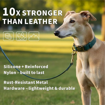 Dog Collar and Leash Set,Leather Silicone Waterproof Odor-Proof Dog Collar and Leash for Medium Dogs, Soft Flexible Dog Collars, Durable Thick Adjustable Pet Collar (Green, Medium (12.5-20 "Neck))