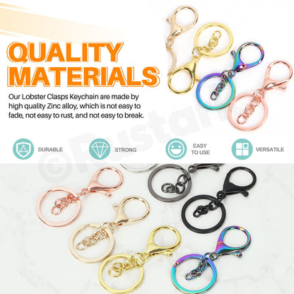 Rustark 28Pcs 7 Colors Lobster Claw Clasp Keychain Set Swivel Snap Hooks with Key Chain Rings Swivel Trigger Clips with Flat Split Ring Keychain Making Kit for DIY Craft Jewelry Making