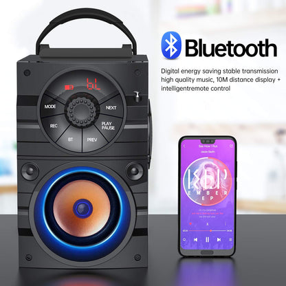 Aesackir Portable Big Bluetooth Speakers with Light, Wireless with Subwoofer, FM Radio, LED Lights, EQ, Booming Bass, Bluetooth 4.2 Stereo Loud Outdoor/Indoor Retro, for Home, Camping, Travel, Black