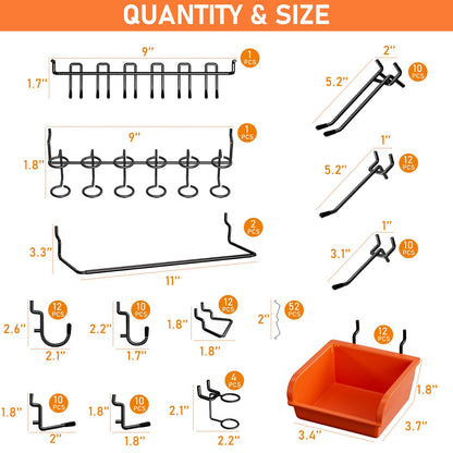 INCLY 48x24 Inch Metal Peg Board Kit with 1/4" Pegboard Hooks Accessories, 4PCS Pegboard Panels and 156PCS Black Pegboard Wall Organizer Tool Storage System for Garage Workbench Shed