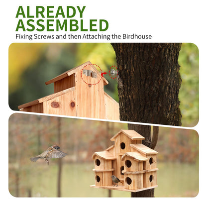 Bird Houses for Outside, Wooden 10 Hole Bird House for Multiple Birds, Hanging Birdhouse Nesting Box for Wren Finch Chickadee, Decorative Garden Bird Hotel