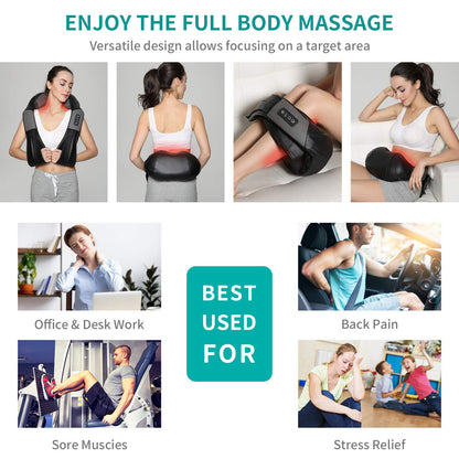 Nekteck Shiatsu Neck Massager for Pain Relief Deep Tissue with Heat, 3D Kneading Massage Pillow Back Shoulder Massagerfor Body Muscle, Plug-in Use for Home Office Car, Gifts for Mom Dad Him Her