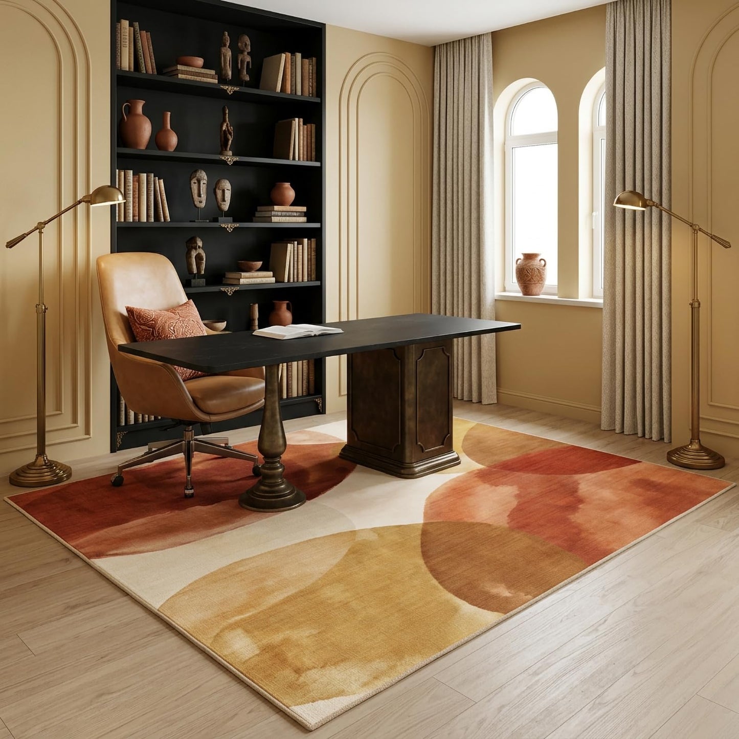 GraceSway 5x7 Area Rug, Modern Abstract Watercolor Rug in Rust Orange and Mustard Yellow, Faux Cashmere Ultra Soft Short Pile, Machine Washable, Non-Slip, for Living Room, Bedroom