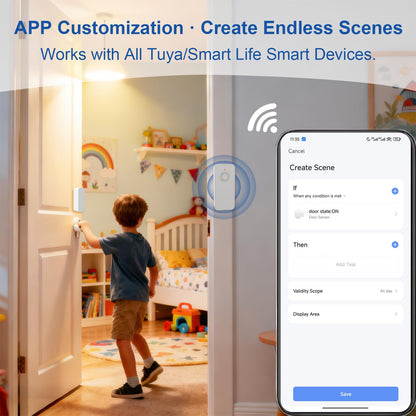 WARROXIDE WiFi Door Window Alarm, Smart Contact Sensor with APP Alerts & Sound Light Alarm, DIY Home Security System for House, Apartment, Office (Battery Not Included)