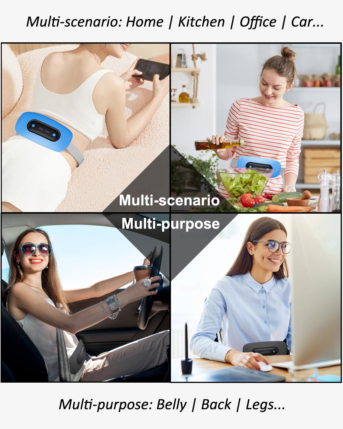 Electric Heating Pad, Portable Cordless Menstrual Heating Pad with 4 Heat Levels and 4 Massage Modes, Fast Large Heating Belly Wrap Belt for Cramps, Back Pain Relief Gifts for Women Girls Her(Black)