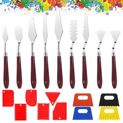 EEEKit 19 PCS Painting Spatula Set, Stainless Steel Palette Knife Set with Art Paint Scrapers, Paint Spatula Tools for Oil Canvas, Watercolor, Acrylic Painting