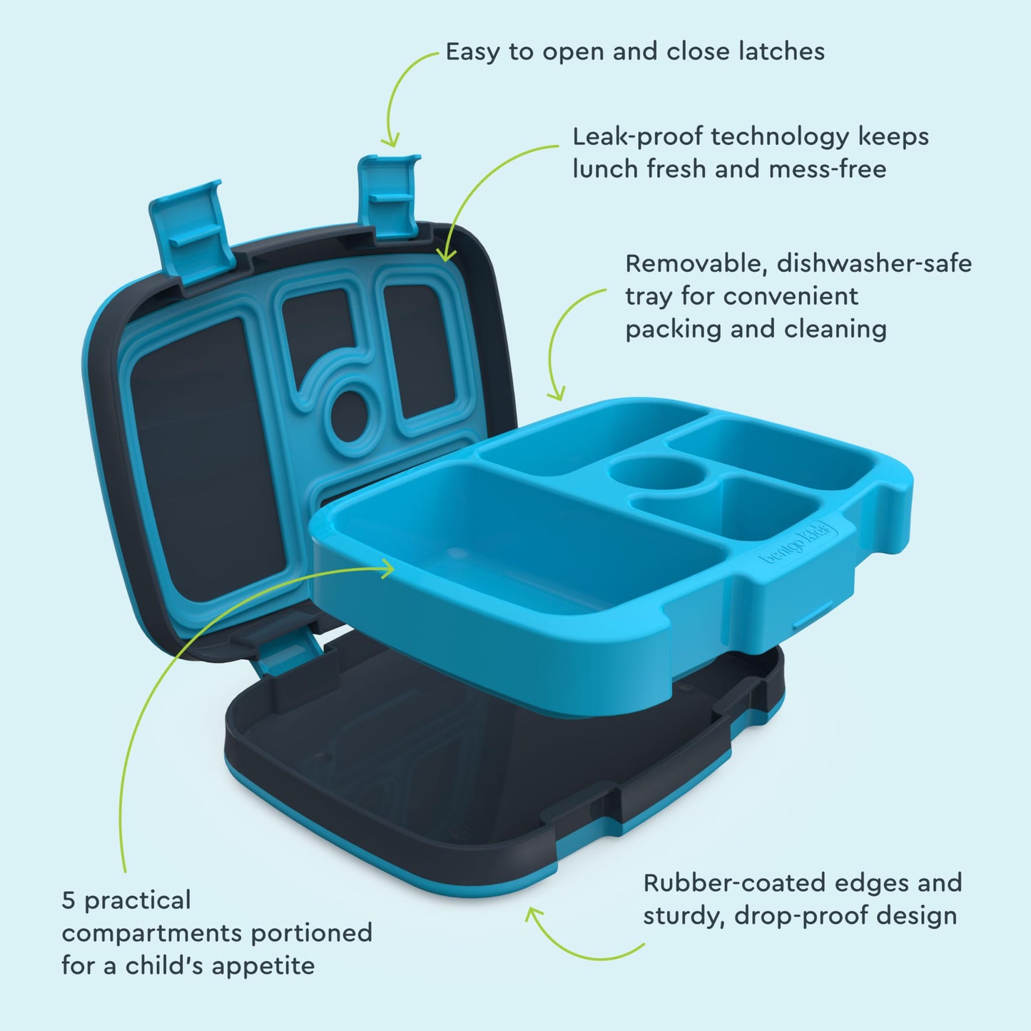 Bentgo Kids Prints Leak-Proof, 5-Compartment Bento-Style Kids Lunch Box - Ideal Portion Sizes for Ages 3-7, Durable, Drop-Proof, Dishwasher Safe, & PFAS & BPA-Free Materials (Dinosaur)