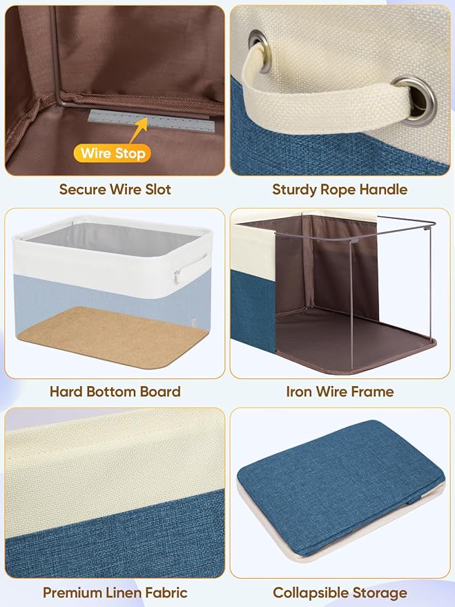 BALEINE 1 Pack Fabric Closet Storage Bins for Shelves, Linen Closet Organizers and Storage, Decorative Baskets for Organizing, Shelf, Clothes, Home, Office (Navy Blue, 14''x10''x8.5'')