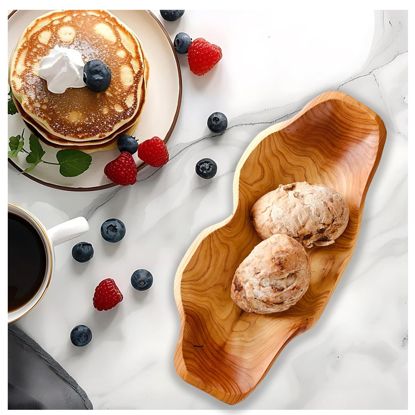 ZOY&TORA Large Handmade Decorative Wooden Dough Bowl, Natural Wood Grain Finish,Kitchen Coffee Dining Table Centerpiece Decor Tray,Farmhouse Style,driftwood bowls
