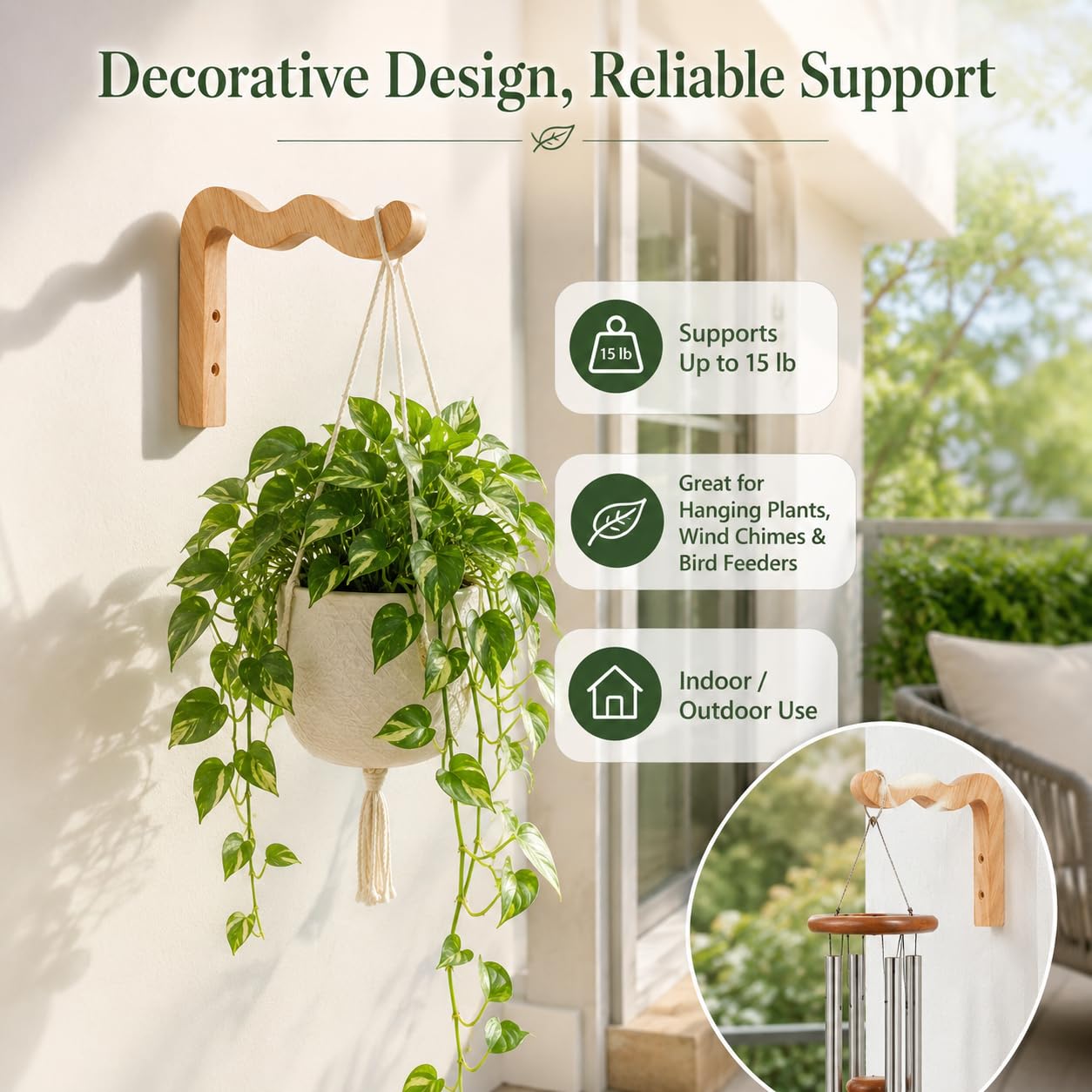 FGSAEOR Wavy Wooden Plant Hangers Wall Mount Hanging Plant Hooks 2 Pack