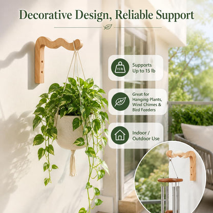 FGSAEOR Wavy Wooden Plant Hangers Wall Mount Hanging Plant Hooks 2 Pack