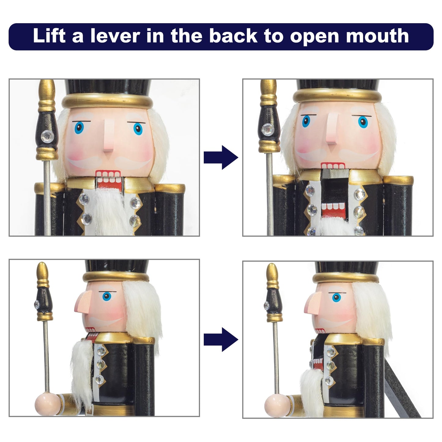 KI Store Black and White Christmas Nutcracker 15-Inch Set of 4 Wooden King and Soldier Nutcracker Figurine Display Set for Christmas Decorations