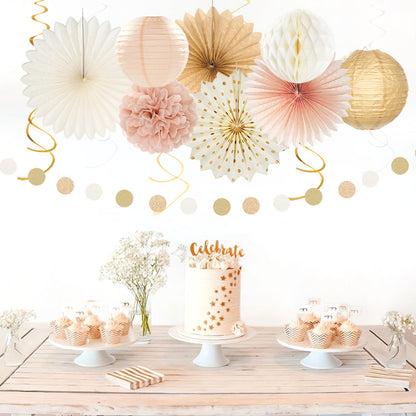 Champagne-Gold Fall Boho Baby Shower Party-Decorations - 21pcs Girls Welcome Baby Banner,Beige One Sweet Peach Paper Lanterns Pom Poms, Neutral Streamers Garland Decor Favors Huglony