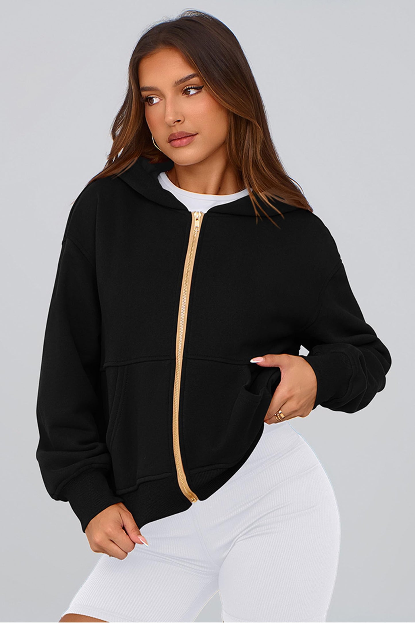 PRETTYGARDEN Hoodies for Women Sweatshirt Zip Up Hoodie Fall Fashion 2025 Trendy Long Sleeve Jackets Winter Clothing Outfits (Black,Large)