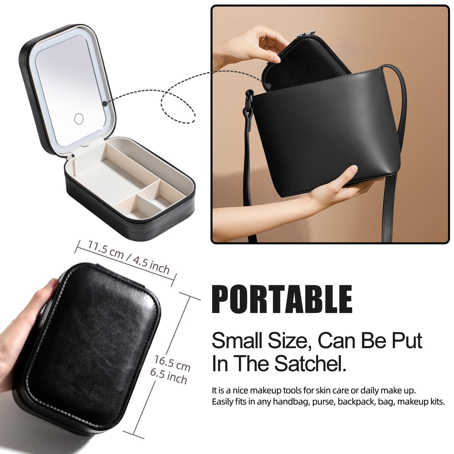 BS-MALL Travel Cosmetic Mirror Case LED Makeup Mirror Storage Case for Eyelash station Brushes Cosmetic Tools Pink On-the-go Makeup Needs (White)