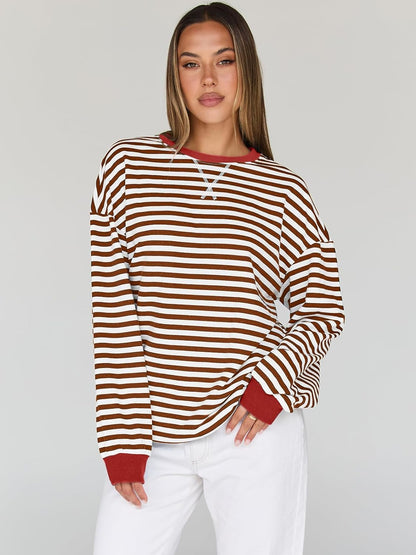 Trendy Queen Oversized Sweatshirt for Women 2025 Fall Crewneck Striped Long Sleeve Shirts Hoodies Cute Top Y2K Outfits