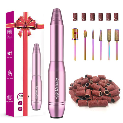 Electric Nail Drill, Professional Acrylic Nail Drills Machine for Gel, Acrylic Nails, Portable USB Electric Nail File Efile Set with Iridescent Nail Drill Bits, Manicure Pedicure Nail Tools