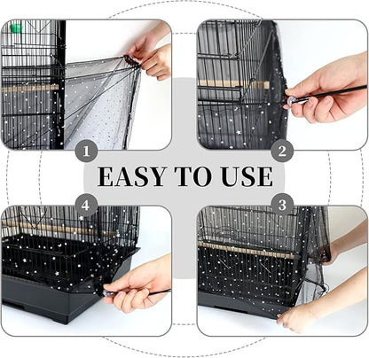 Daoeny 2Pcs Adjustable Bird Cage Cover, Upgraded Airy Nylon Mesh Parrot Net with Sequins, Universal Seed Feather Catcher, Soft Birdcage Cover Skirt Sheer Guard for Parakeet Macaw Round Square Cages