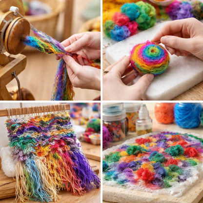 Knitsilk Mulberry Silk Fibers – Hand-Dyed Multicolor Silk Roving for Needle Felting, Wet Felting, Spinning & Knitting – 100 Grams Natural Mulberry Silk for Crafting