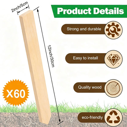 30 Pack Wooden Garden Stakes 12 Inch Solid Wood Marking Stakes for Landscaping Plant Support Yard Layout Survey Fence and Boundary Identification