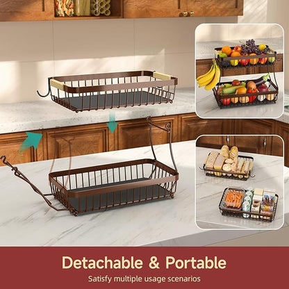2 Tier Large Fruit Basket for Kitchen Counter