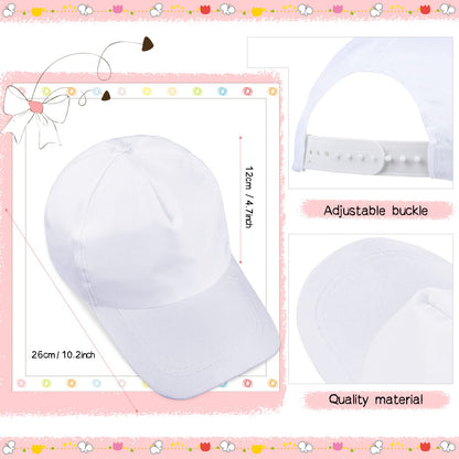 Xtinmee 50 Pieces White DIY Hats for Kids White Baseball Caps Adjustable Back Strap Blank Baseball Hats for Kids Class Project DIY Making, Painting, Hiking, Camp, Sport Outdoor Activities