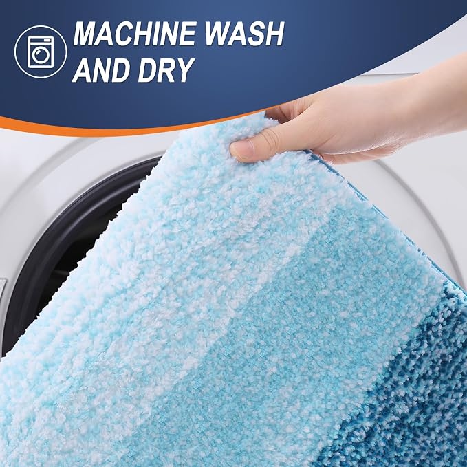 OLANLY Bathroom Runner Rugs Mat 47x20, Extra Soft Absorbent Microfiber Bath Rugs, Rubber Backing, Quick Dry, Washable Long Bath Mats for Bathroom, Tub and Shower, Home Decor Accessories, Peacock Blue