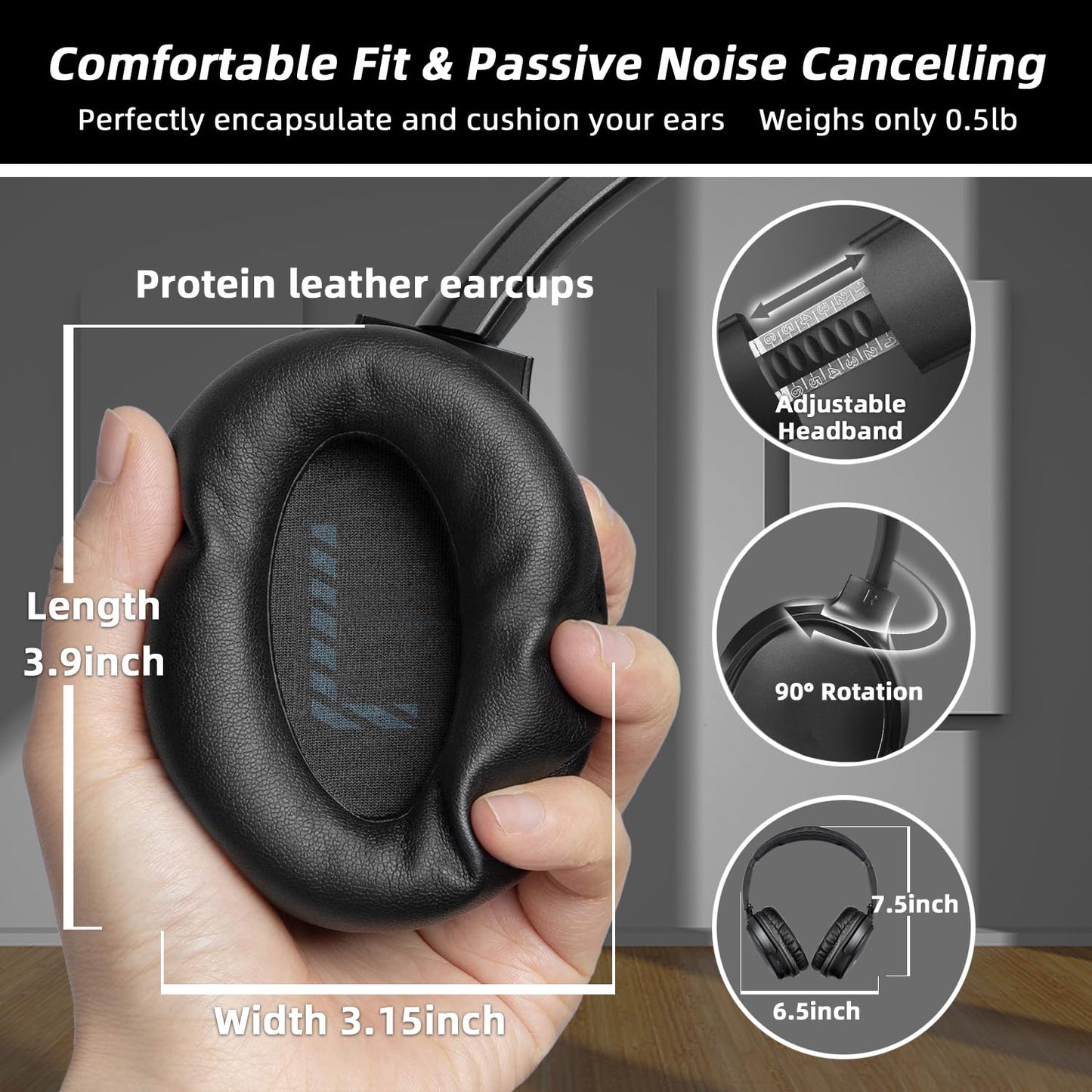 Tianfucen Wireless Headphones for TV Watching, BKM400 Bluetooth TV Headphones Wireless for Seniors with USB Transmitter, 20hrs Playtime, No Audio Delay, Higher Volume, 165FT Range, Black