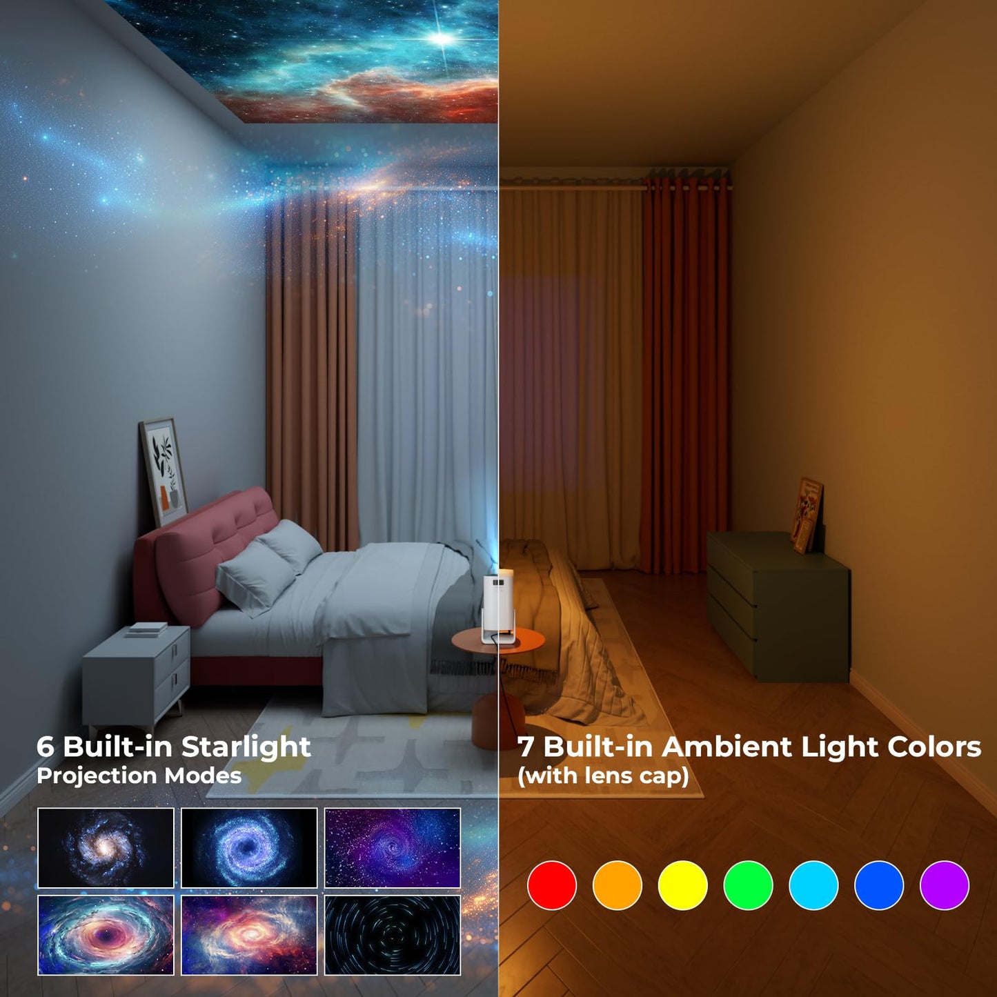 TransarJect Portable WiFi and Bluetooth Projector - 4K 1080P Supported Android Smart Mini Movie Projector, 270°Adjustable Stand Outdoor Home Star Projector with Ambient Light for Phone TV Stick Laptop