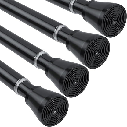 MEXAU 4 Pack Black Tension Rod 28 To 48 Inch Adjustable Spring Tension Curtain Rods No Drilling Short Curtain Rod Extendable Small Spring Tension Rod for Closet Cupboard Bars Refrigerator