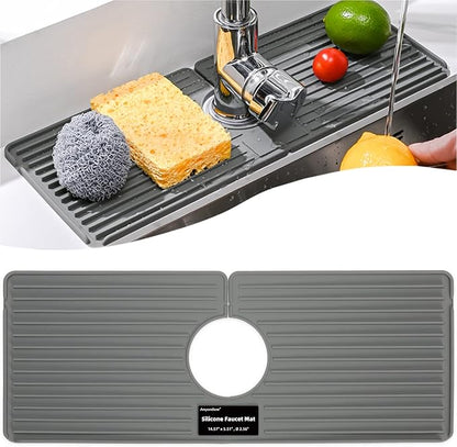Faucet Mat for Kitchen Sink, Silicone Faucet Handle Drip Catcher Tray, Drying