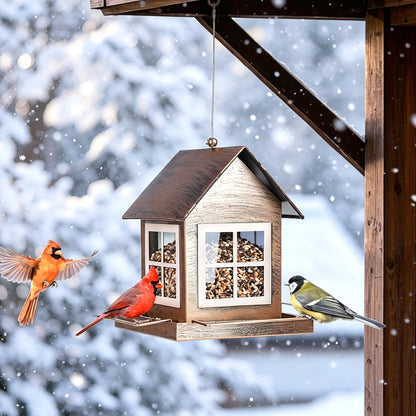 IWNTWY Bird Feeders, Heavy Duty Metal Bird Feeder for Outdoors Hanging, Weatherproof Large Capacity Wild Birdfeeder for Outside Garden Yard, Country House Shape