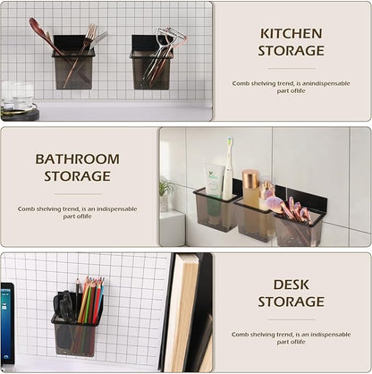 Bathroom Toothbrush Holder Set Modern Black Metal Clear Plastic Toothbrush