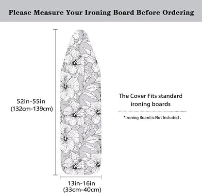 Black White Hibiscus Flower Ironing Board Cover-15x 54 Sketch Tropical Flowers