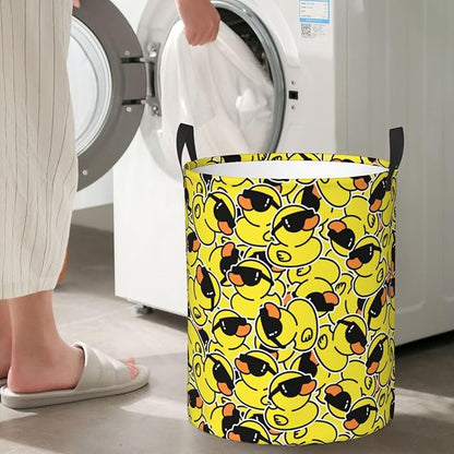 Cute Rubber Ducks With Funny Sunglasses Laundry Hamper Bag With Waterproof Liner