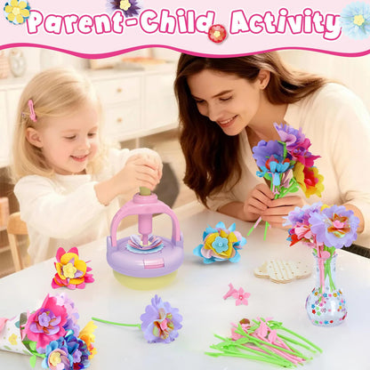 DIY Flowers Craft Kit for Girls, Flower Bouquet Maker Machine with 120 Fabric Petals, 14 Greeting Cards, Gift Wrap, Vase & Storage Bag, Creative Floral Arts and Crafts Toy for Kids Ages 3-12