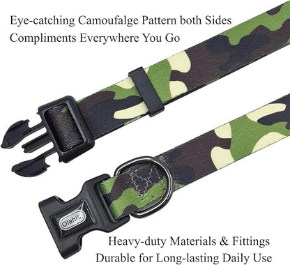 Dog Collar Leash Set, Camouflage Pattern, Polyester Material, Adjustable Collar and 5ft Matching Leash, for Large Dogs.(L, Camo)
