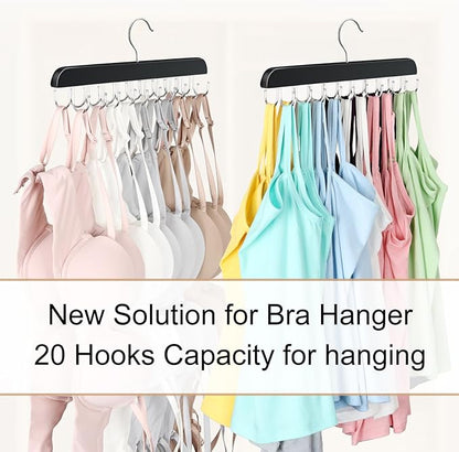 Bra Hanger for Closet, Tank Top Organizer 20 Hooks Capacity Foldable Wood Space