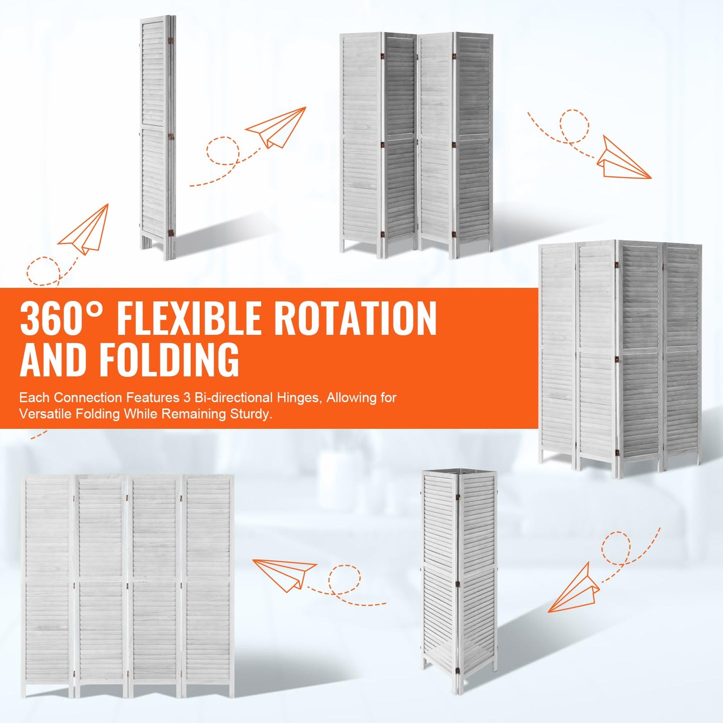 VEVOR Wood Room Divider, 4 Panel Folding Privacy Screen, 66.9 Inches Tall Indoor Wooden Partition, Portable Decoration Screen, for Room Separation, Home, Office, Restaurant & Bedroom (Light Grey)