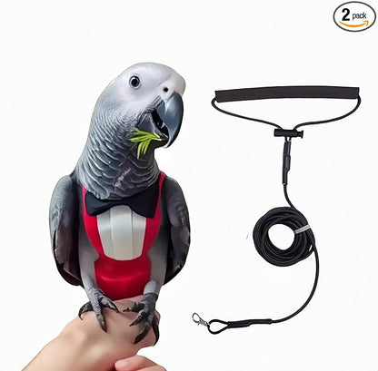 Bird Diapers Bird Harness Tuxedo Flight Suits with 80in Flying Leash Parrot Nappy with Waterproof Inner Layer Urine Wet Suite for Cockatiel Conure Parakeet Macaw Budgie-Red,M