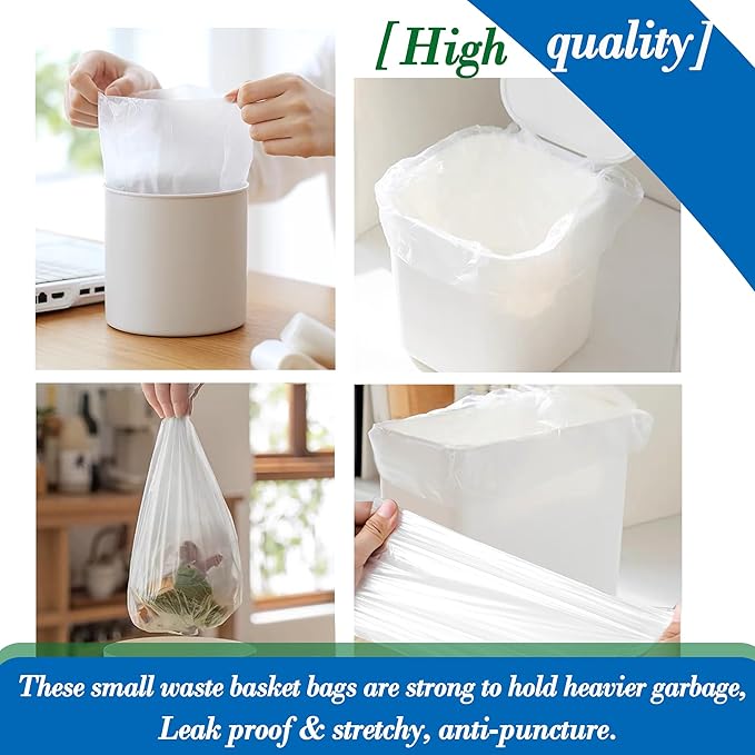0.5 Gallon 350 pcs Mini Clear Trash Bags, Tiny Strong Garbage Bags, Small