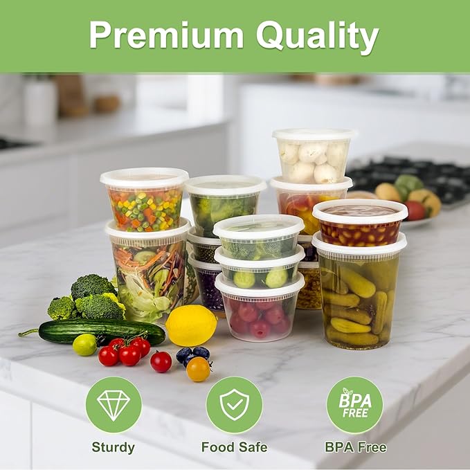 60 Sets Deli Containers with Lids 8 oz, Leak-Proof & BPA Free Airtight Takeout