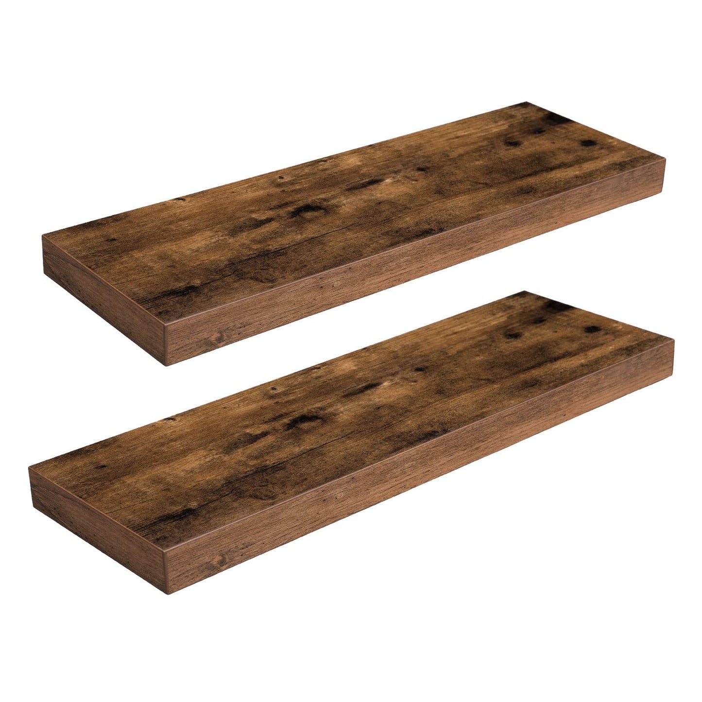 HOOBRO Floating Shelves for Wall, Wall Mounted Shelf Set of 2, 23.6" Hanging Shelf with Invisible Brackets, for Wall Decor Storage in Bathroom Bedroom Kitchen Living Room Office, Rustic Brown BF60BJ01