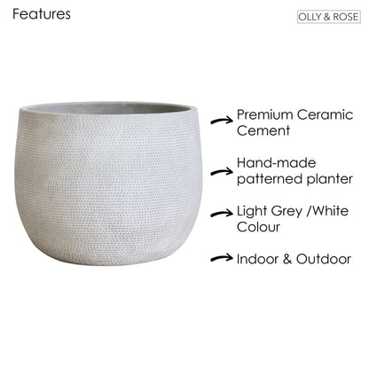 Olly & Rose Barcelona Ceramic Plant Pot Large 25cm 10 Inch - Light Grey Off White Flower Pots - Indoor & Outdoor Planters