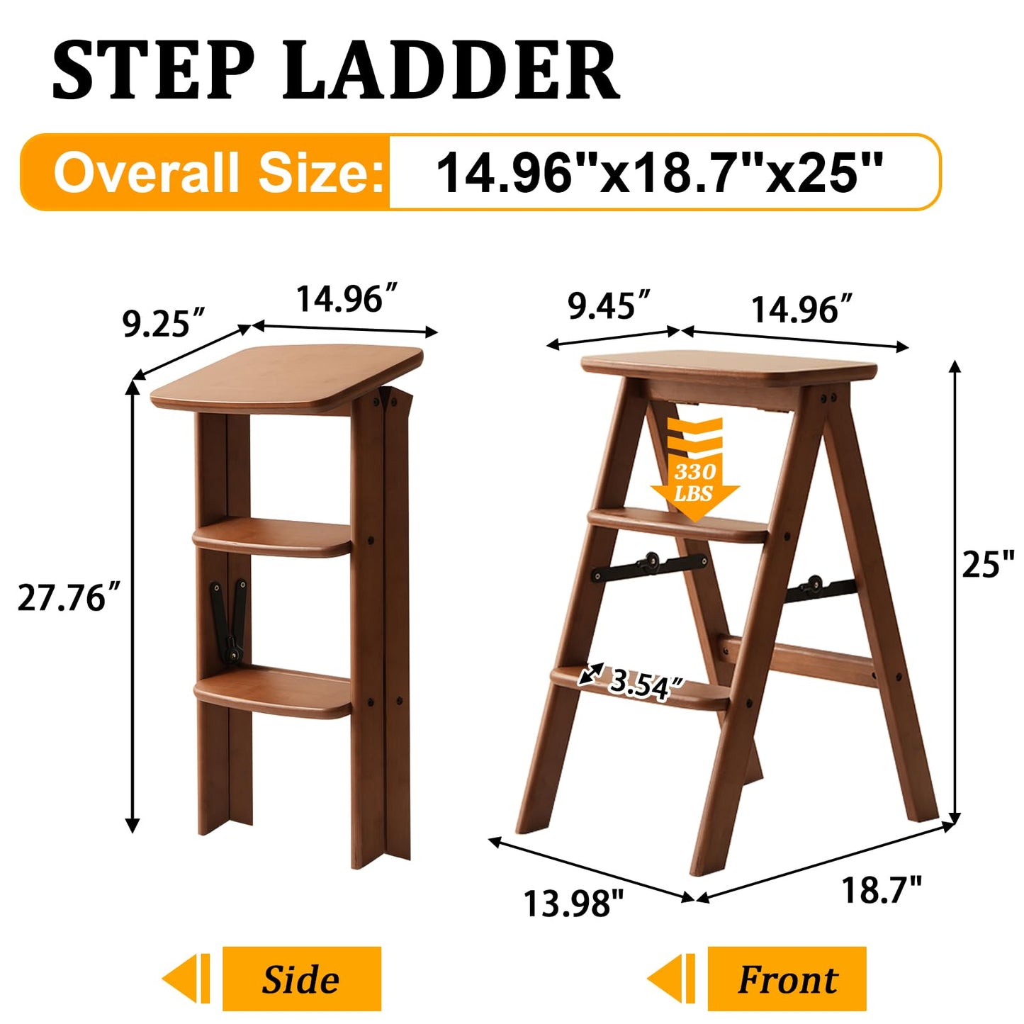 Baveke 3 Step Ladder Folding Step Stool, Wooden Step Stool Foldable, Folding Step Stools for Adults, Bamboo Kitchen Ladder, Three Stepladder for Library (Brown, FSC-Certified Bamboo)