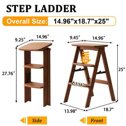 Baveke 3 Step Ladder Folding Step Stool, Wooden Step Stool Foldable, Folding Step Stools for Adults, Bamboo Kitchen Ladder, Three Stepladder for Library (Brown, FSC-Certified Bamboo)