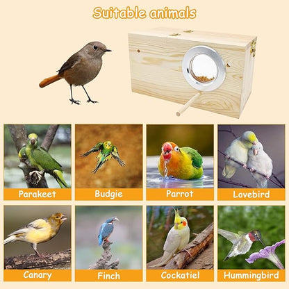 PINVNBY Large Natural Wood Parakeet Nesting Box Budgie Breeding Box Acrylic Bird Nest for Cage Transparent Panoramic for Birds, Parrots, Cockatiels, Lovebirds, Canaries (S: 7.87 x 4.72 x 4.72 inch)