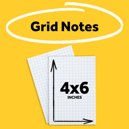 Post-it Super Sticky Notes, 6 Grid Lined Sticky Note Pads, 4 x 6 in, School Supplies, Office Products, Notes for Vertical Surfaces, Monitors, Walls and Windows, White with Blue Grid