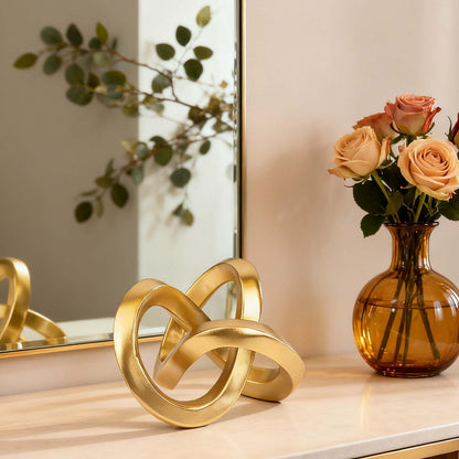 Knot Geometric Sculpture Decor,Mid Century Modern Abstract Figurines,Home Decor Statue,Bookcase Decor,Decorative Accents for Living Room, Coffee Table, Office Desktop, Shelf (Gold)