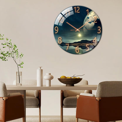 Ergocar Glass Wall Clock Silent Scanning Mechanical Round Glass Wall Clock, Suitable for Living Room, Kitchen, Office.